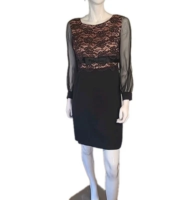 Vestido de fiesta de encaje crepé negro hecho a mano de colección S/4/6 rodilla chifón imperio lazo satinado  Foto 1 de 4