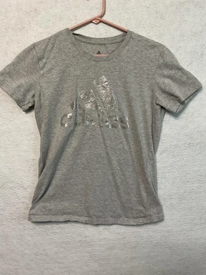 Adidas Camisa Mujer Pequeña Gris Amplificador Camiseta Logo Metálico Camiseta Atlética Top Foto 1 de 4