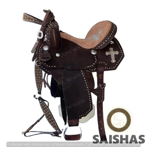 Juego de sillín de cuero Western Premium Barrel Racing mecanizado a mano con tachuela gratuita - Imagen 1 de 4