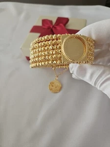 24k Gold Plated Bollywood Jewelry Dubai Turkish Coin Bracelet Indian Bangles - Picture 1 of 4
