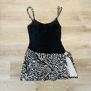 Christina One Piece Wrap Skirt Swimsuit Black & White Safari Animal Print 10 - Picture 1 of 10