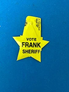Pin insignia plegable vintage Voto Frank Sheriff Star pestaña de metal amarillo estaño - Imagen 1 de 4