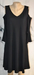 Vestido ISAAC MIZRAHI LIVE Negro Hombro Frío Volantes Campana Manga 3/4 Grande - Imagen 1 de 8