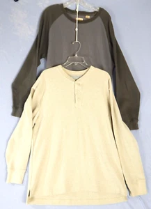 LOT 0f 2 RED HEAD Sweatshirt Men Large Tan/Gray Henley Knit Pullover Long Sleeve - Picture 1 of 8