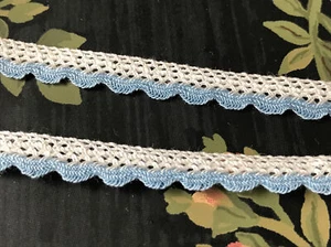 Vintage 1950s Cotton Lace Trim Scalloped Edge Blue White 6mm Dolls Baby Clothes - Picture 1 of 12