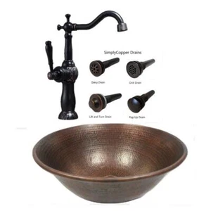 14" Round Copper Vessel Bath Sink in Sedona Bronze with 13" ORB Faucet & Drain - Picture 1 of 5