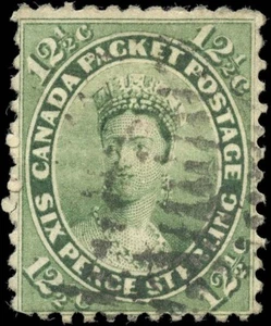 Canada Used F 12-1/2c Scott #18a 1859 Queen Victoria First Cents Stamp - Bild 1 von 2