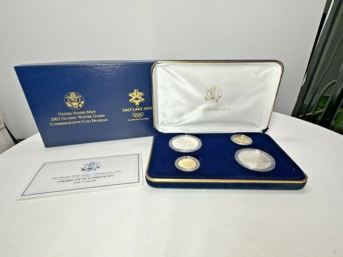 2002 Olympic Commemorative 4 Coin Proof Set Gold Silver Winter Games COA Cover