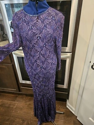 Vestido de sirena púrpura vintage de cristal con cuentas transparentes lentejuelas mediano Foto 1 de 4