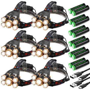 1-6 piezas 5 LED Faro 4 Modos Recargable Super Birght Faro Cabeza Antorcha Lámpara - Imagen 1 de 18