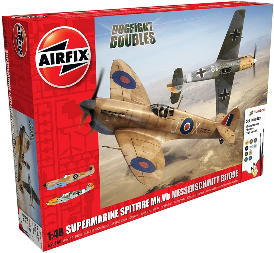AIRFIX 1:48 KIT AEREO SUPERMARINE SPITFIRE + MK.VB MESSERSCHMITT BF109E  50160 - Immagine 1 di 1