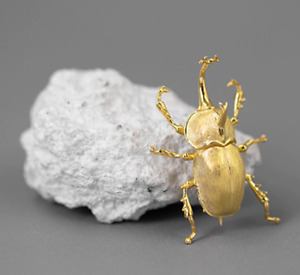 Handmade Sterling Silver Horned Beetle Brooch Gold Insect Pin Jewellery Gift