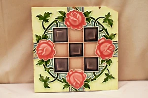 Antique Tiles Art Nouveau Ceramic Majolica Saji Japan Architectural Decorativ"A3 - Picture 1 of 4