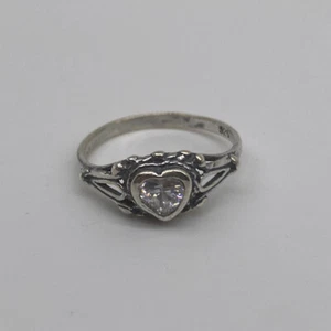 Silver Tone White Heart Rhinestone Ring Size 4 - Picture 1 of 4