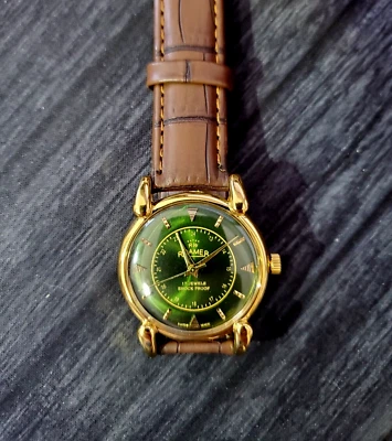 Rare Swiss Roamer Brevete Mens Manual Watch Gld Grn Brw⌚ - Image 1 of 4