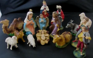 STUNNING 15 PIECE PLASTER ITALIAN NATIVITY SET--HAND-PAINTED--UP TO 4 3/4" TALL - Picture 1 of 8