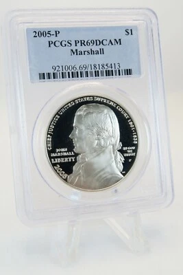 2005-P PCGS PR69DCAM Marshall $1 Modern Commemorative Silver Proof - Image 1 of 2