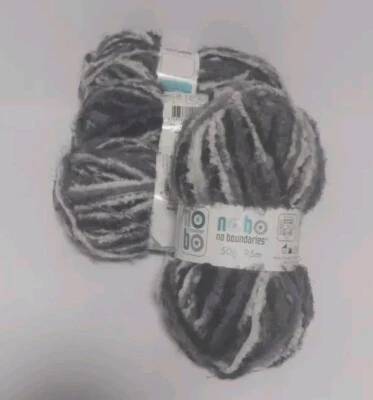 NOBO Yarn~Black, White & Gray, (Panda Space)~4 Skeins, 50g 95m, 100% Polyamide. - Image 1 of 4