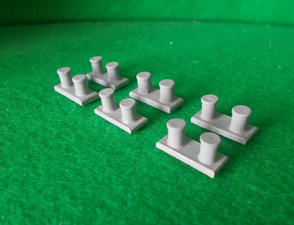 BATTLECRAFTS Double Bollards set of 6. 25mm x 9mm 1/24 Model Boat Fittings.