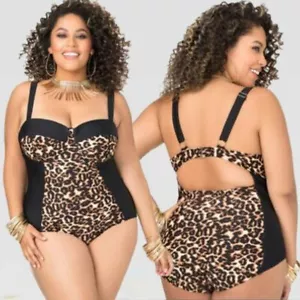 Women Plus Size One Piece Swimsuit Swimwear Bathing Suit Leopard Animal Print 14 - Picture 1 of 8