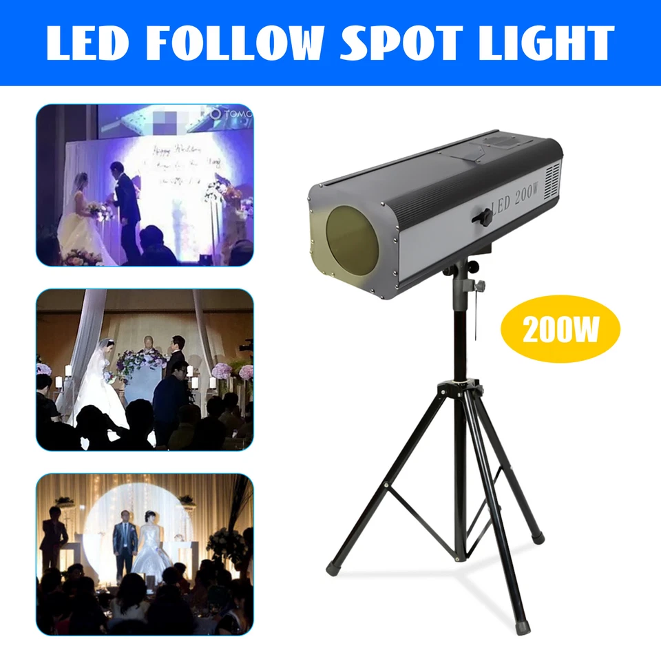 DJ Lighting LED Followspot Spot Light Party Stage Focused Light+Stand 200W - Image 1 of 4