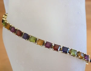 14K YELLOW GOLD MULTI STONE TENNIS BRACELET - Picture 1 of 12