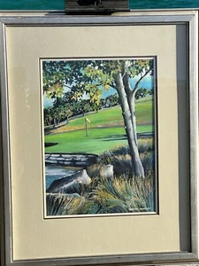 “Back Nine” Listed Artist Dorothy Mendoza Gouache Painting Framed Golf Art - Picture 1 of 15