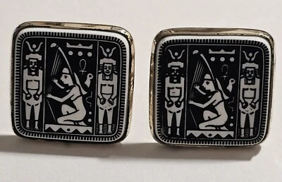 Gemelos Renacimiento Egipcio Jeroglíficos Diseño Elevado Negro Blanco 1" Cuadrado Foto 1 de 3