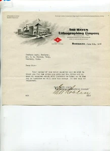 Vintage Illustrated Letterhead HAYES LITHOGRAPHING CO 1916 Buffalo NY nice image - Picture 1 of 1