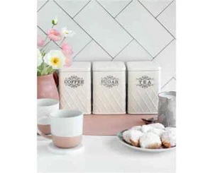 Modern Design Criss Cross Embossed Canister Set - Coffee, Tea, Sugar - Set of 3 - Picture 1 of 3