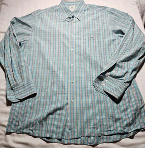 Lacoste Hemd Herren Größe 44 weiß türkis kariert Button Down Langarm Freizeit - Bild 1 von 16