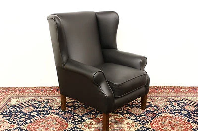 Poltrona bergere in pelle nera originale inglese english old original - Immagine 1 di 2