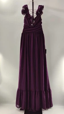 Lulus 女式紫色荷叶边系带长裙 L — 第 1/2 张图片