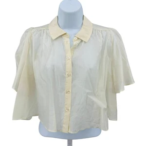 House of Harlow 1960 Beda Crop Top XS Cream Button Up Flowy Sheer Short Sleeve - Picture 1 of 8