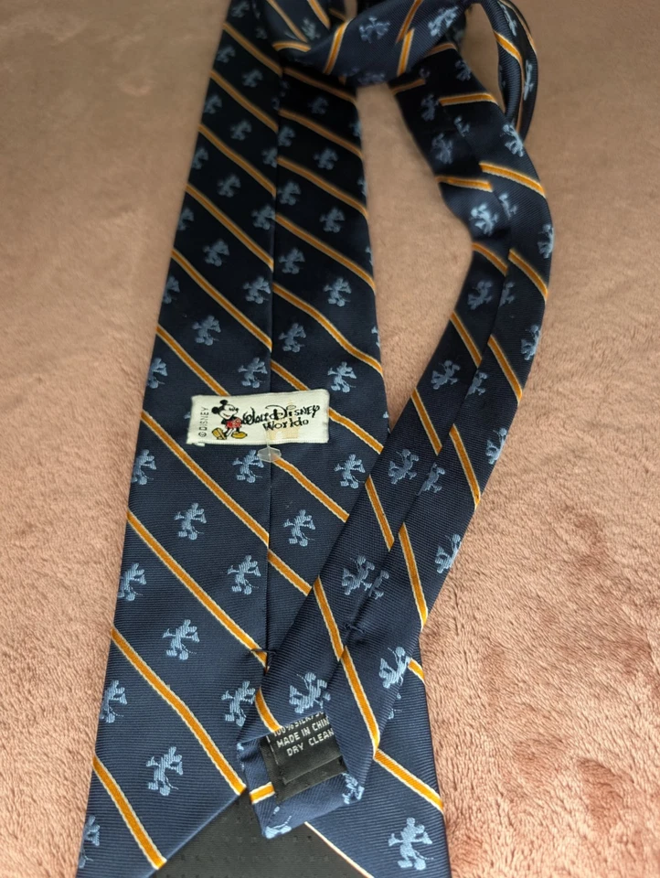 Corbata de seda vintage de Mickey Mouse a rayas azul marino/naranja de Walt Disney World ~ Foto 1 de 4