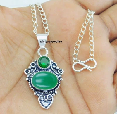 Ónix verde y cromo diopsido piedra preciosa 925 plata esterlina colgante... - Imagen 1 de 4