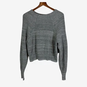 Free People Knit Sweater Size S Too Good Pullover Gray Ribbed Trim Boho 910473 - Picture 1 of 8