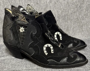 Botines occidentales ZALO de colección de los 80 RARO caballo cuero genuino negro talla 8,5 M - Imagen 1 de 9