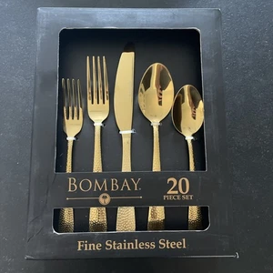 Bombay SIERRA 20 pc Fine Stainless Steel Gold Flatware Set for 4 - Picture 1 of 3