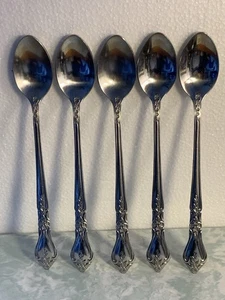 VTG ROGERS CO. ICED TEA SPOONS STAINLESS (5) PCS GLOSSY CLEAN VG - Picture 1 of 8