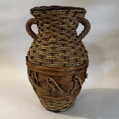 Vase Rattan umwickelt Terrakotta mit Henkel - Bild 1 von 4