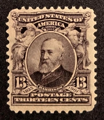 brimar: US Scott #308 como nuevo* (MNH, OG) HARRISON 13¢, NH, centrado, SCV $100 Foto 1 de 4