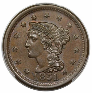 1851 Braided Hair Large Cent, N-12, PCGS MS64BN - Picture 1 of 4
