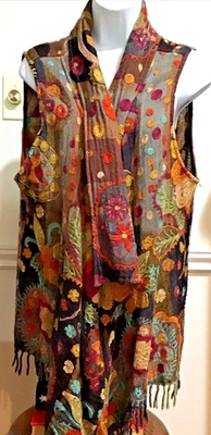 ANU Embroidered 100% Wool Art To Wear Boho Open Vest Festival Hippie Multicolor - Image 1 of 4