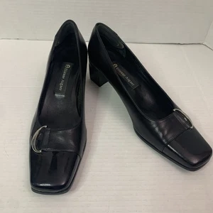 ETIENNE AIGNER Pumps Sz 8m Black Patent Leather Two Toned Silver Accent MANZONI - Picture 1 of 9
