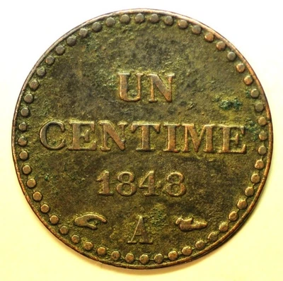 mw29696 França Bronze Centime 1848 A Paris Estado perfeito KM#754 MUITO BOM ESTADO+ - Imagem 1 de 2