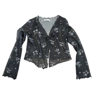 Arizona Jean Co Top Mujer Med Negro Floral Transparente Recortado Campana Mangas Festival - Imagen 1 de 6