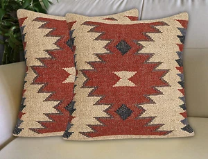 Indian Handmade Kilim Pillow cover Vintage Square Cushion Handwoven 18X18 (2pcs) - Picture 1 of 6