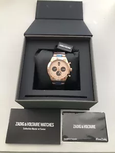 £249 ZADIG & VOLTAIRE Rose Gold Stainless Steel Chronograph Skull Watch Boxed - Picture 1 of 7