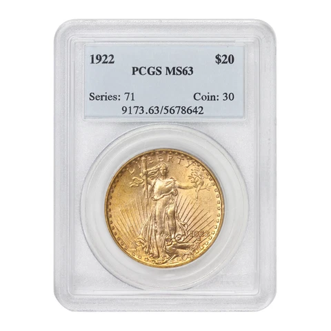 1922 $20 Saint Gaudens PCGS MS63 Philadelphia Minted Gold Double Eagle Coin Cover